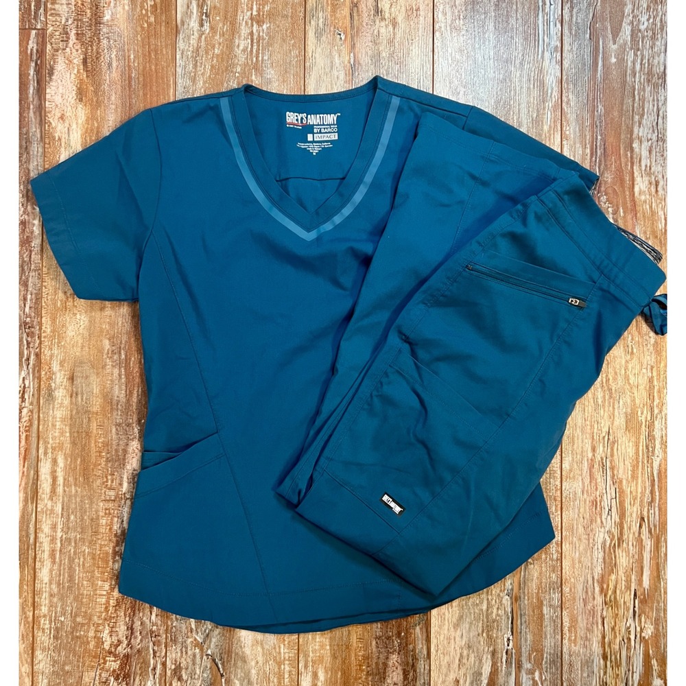 Greys Anatomy by Barco Impact Scrub Set Teal Blue V-Neck Top Medium Pants Small